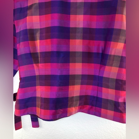 CLIO Vintage Retro 100% Silk Tartan Wrap Top Purple, Pink Size: Small - Picture 10 of 10
